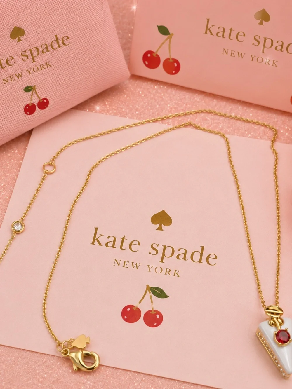 Kate Spade New York Cherry Pie Slice Pendant Necklace | Gold Tone